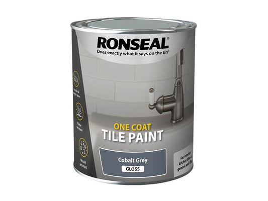 One Coat Tile Paint Cobalt Grey Gloss 750ml, Ronseal