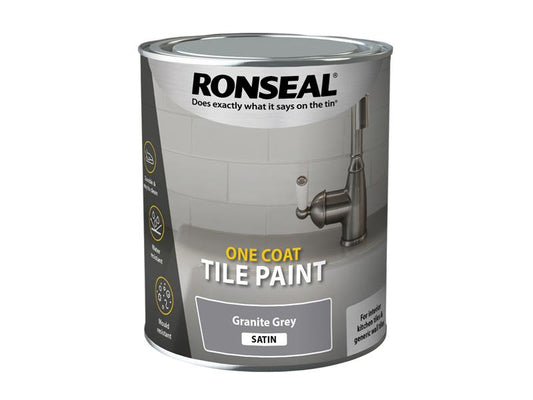 One Coat Tile Paint Granite Grey Satin 750ml, Ronseal