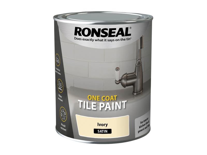 One Coat Tile Paint Ivory Satin 750ml, Ronseal