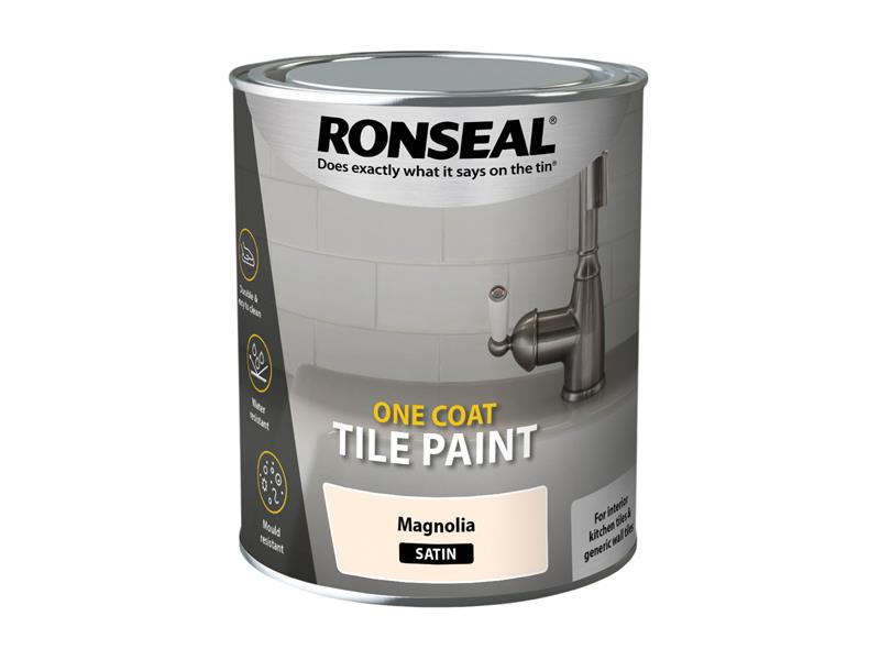 One Coat Tile Paint Magnolia Satin 750ml, Ronseal