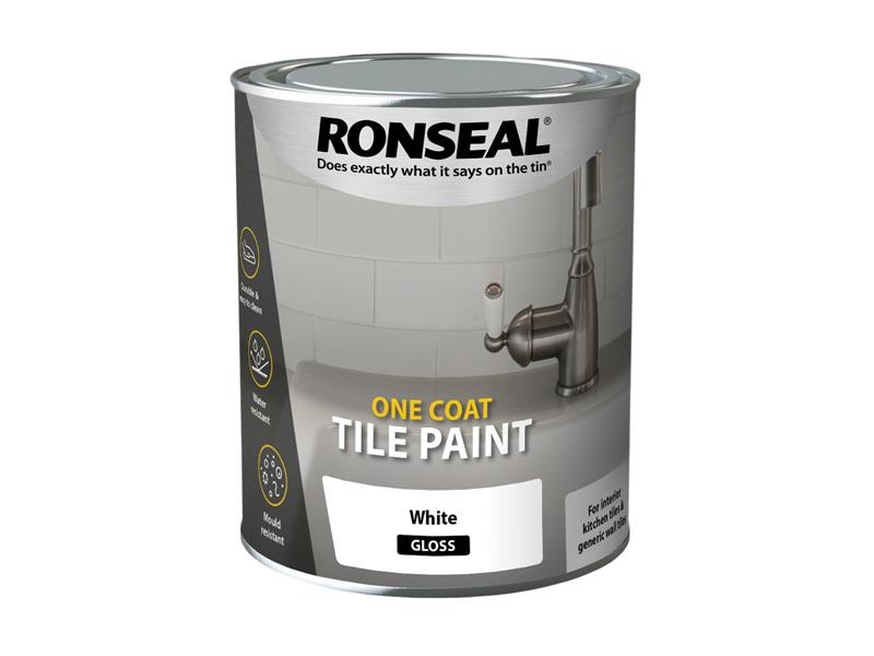 One Coat Tile Paint White Gloss 750ml, Ronseal