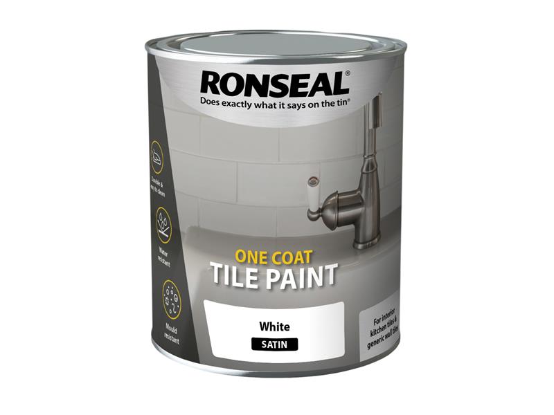 One Coat Tile Paint White Satin 750ml, Ronseal