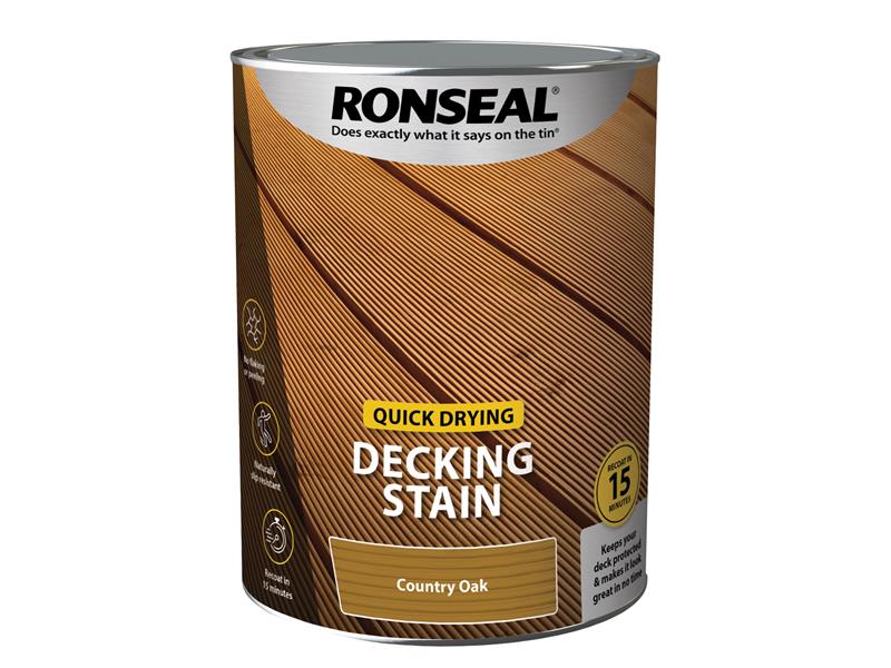 Quick Drying Decking Stain Country Oak 5 litre, Ronseal