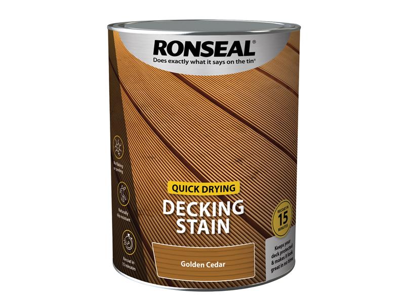 Quick Drying Decking Stain Golden Cedar 5 litre, Ronseal