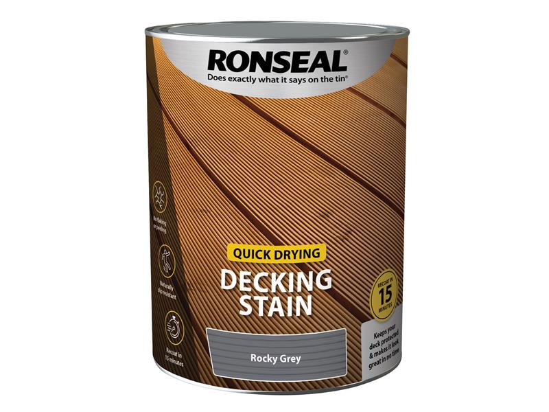 Quick Drying Decking Stain Rocky Grey 5 litre, Ronseal