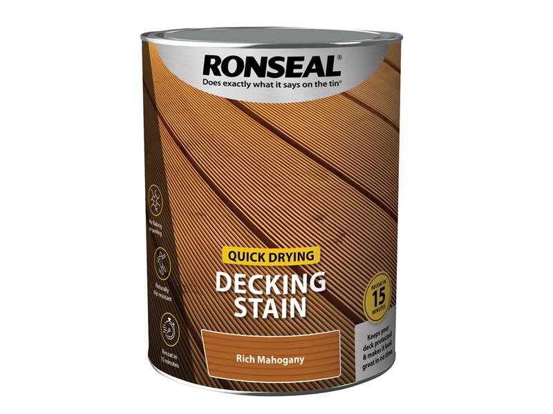 Quick Drying Decking Stain Rich Mahogany 5 litre, Ronseal