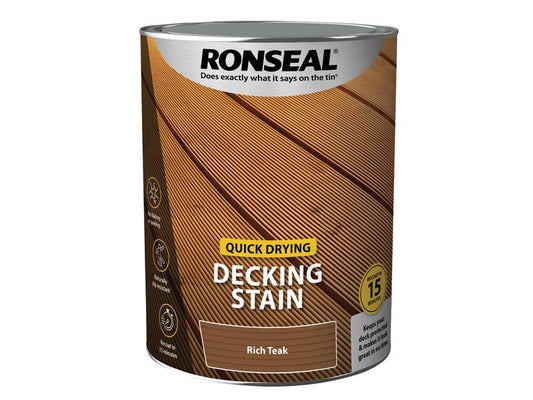 Quick Drying Decking Stain Rich Teak 5 litre, Ronseal