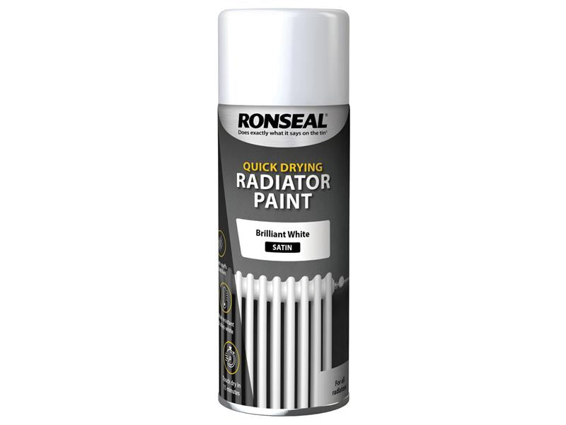 One Coat Radiator Spray Paint Satin White 400ml, Ronseal