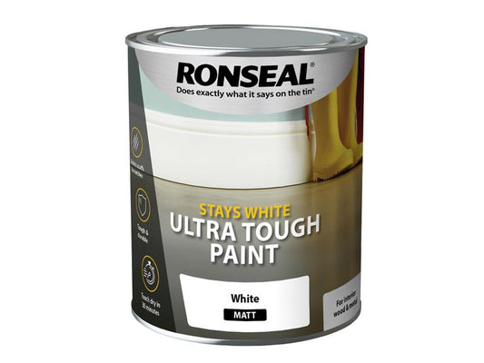 Stays White Ultra Tough Paint Matt White 750ml, Ronseal