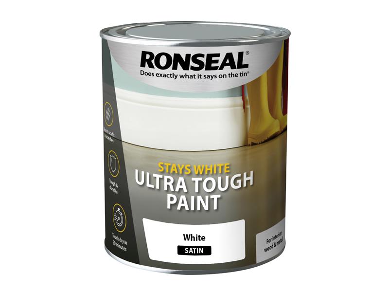 Stays White Ultra Tough Paint Satin White 750ml, Ronseal