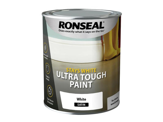 Stays White Ultra Tough Paint Satin White 750ml, Ronseal