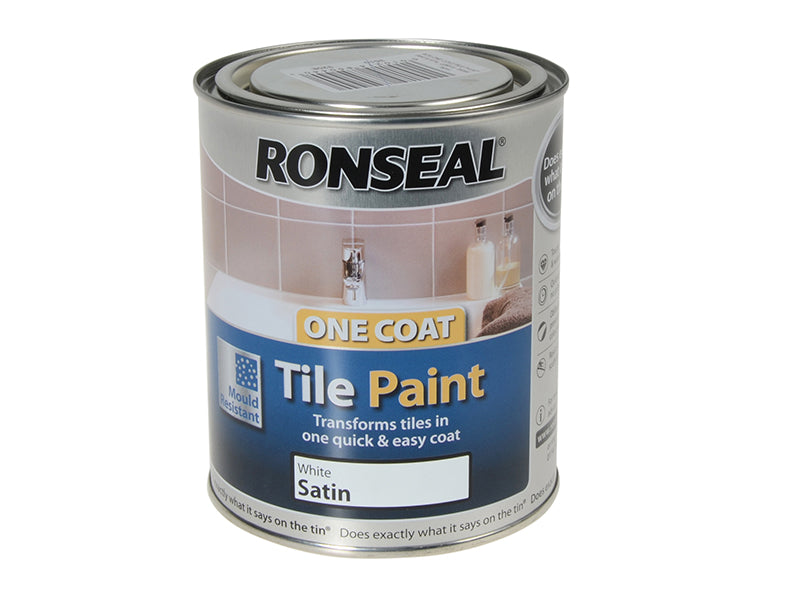 One Coat Tile Paint White Satin 750ml, Ronseal