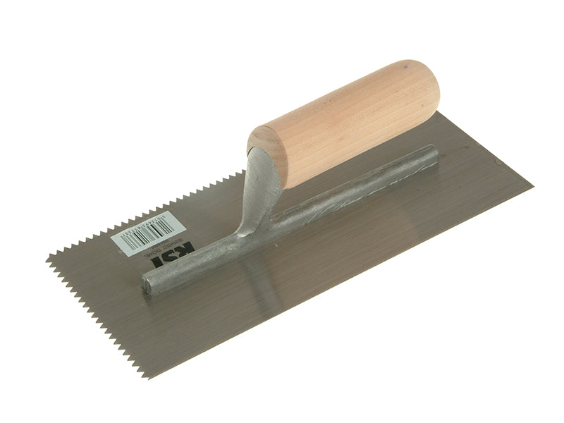 Notched Trowel 5mm V Notches Wooden Handle 11 x 4.1/2in, R.S.T.