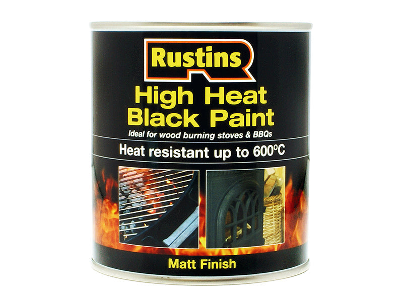 High Heat Paint 600°C Black 500ml, Rustins