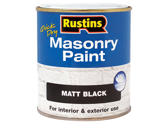 Quick Dry Masonry Paint Matt Black 250ml, Rustins