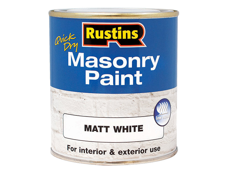 Quick Dry Masonry Paint Matt White 250ml, Rustins