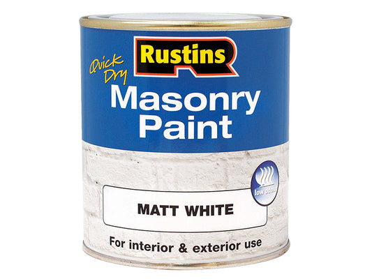 Quick Dry Masonry Paint Matt White 500ml, Rustins