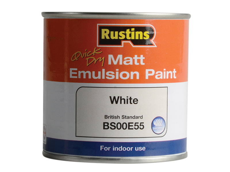 Quick Dry Matt Emulsion Paint White 250ml, Rustins