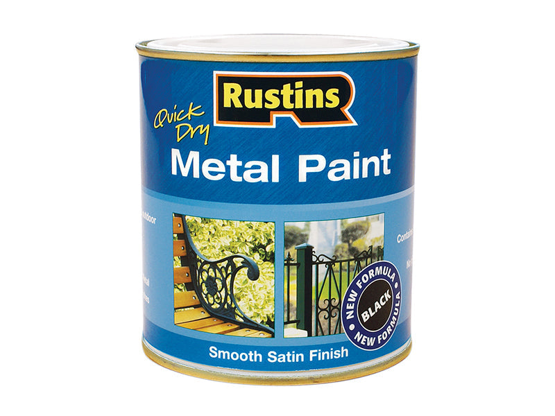 Quick Dry Metal Paint Smooth Satin Black 500ml, Rustins