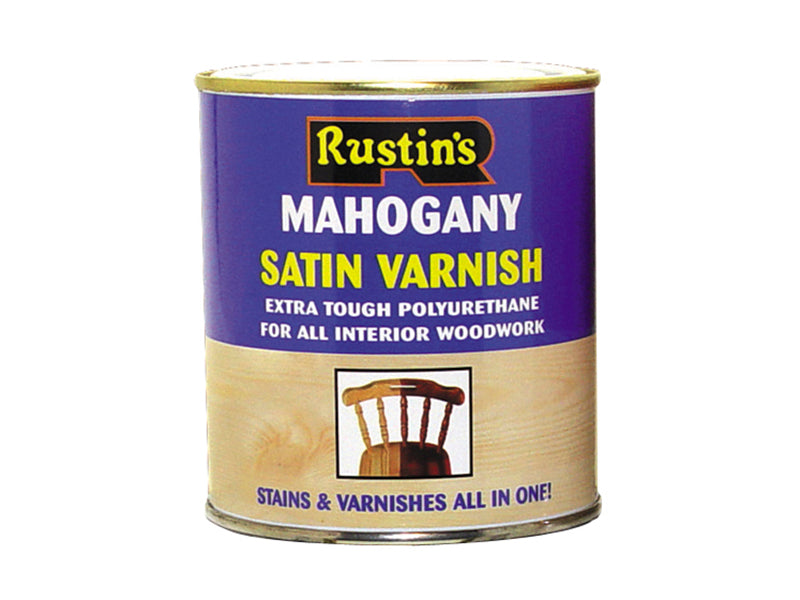 Polyurethane Varnish & Stain Satin Mahogany 500ml, Rustins