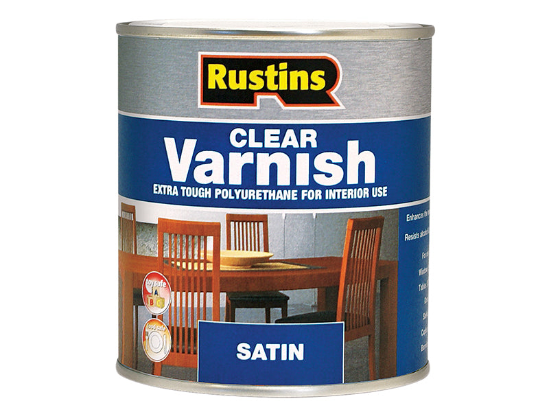 Polyurethane Varnish Satin Clear 500ml, Rustins