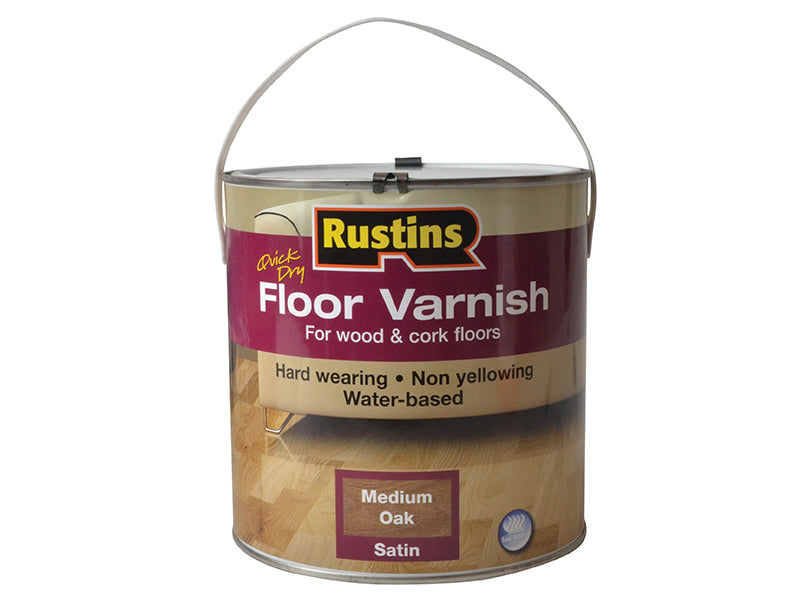 Quick Dry Coloured Floor Varnish Medium Oak 2.5 litre, Rustins