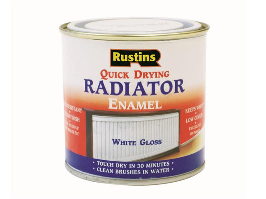 Quick Dry Radiator Enamel Paint Gloss White 250ml, Rustins