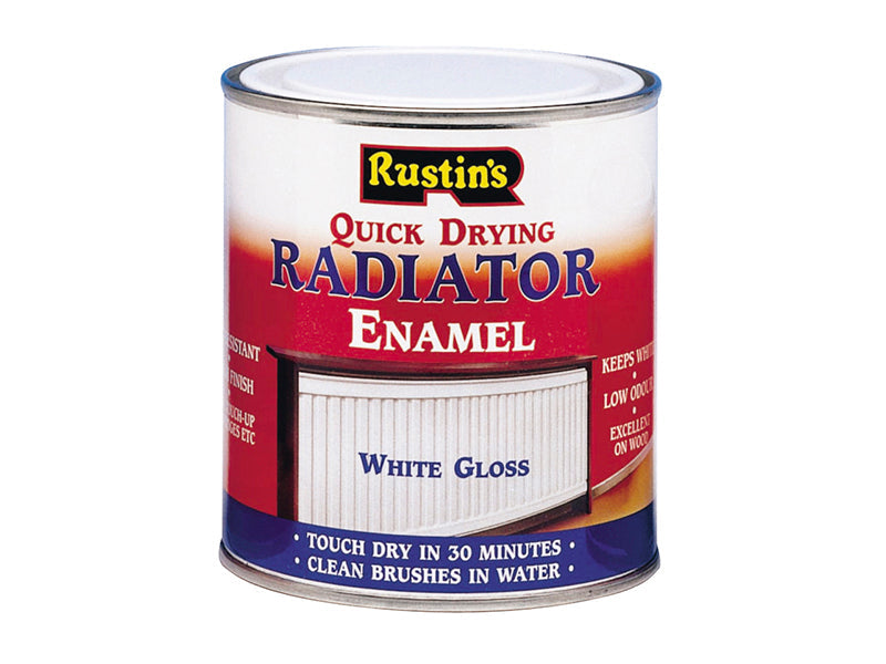 Quick Dry Radiator Enamel Paint Gloss White 500ml, Rustins