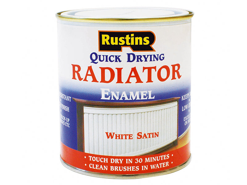 Quick Dry Radiator Enamel Paint Satin White 250ml, Rustins