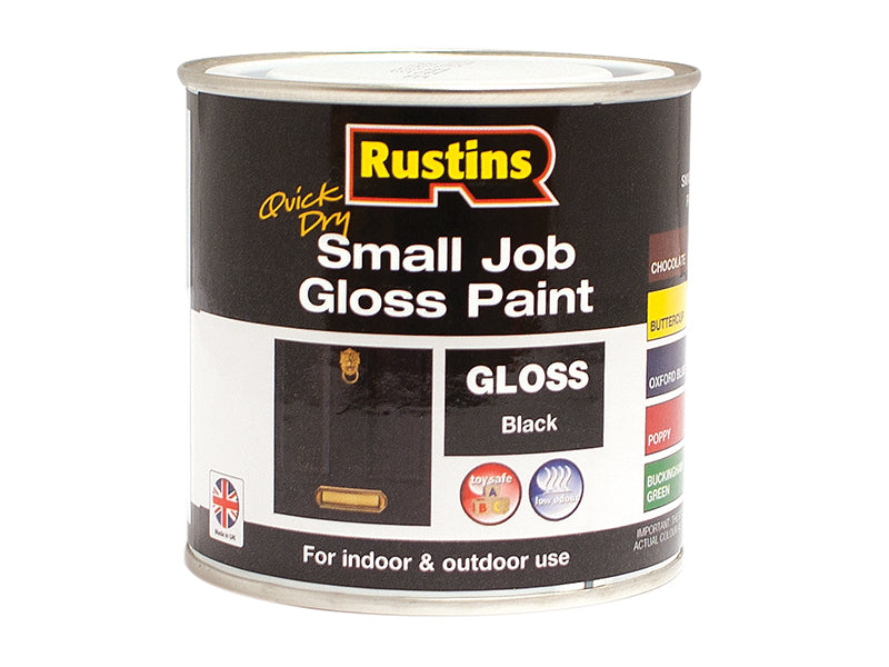 Quick Dry Small Job Gloss Paint Black 250ml, Rustins