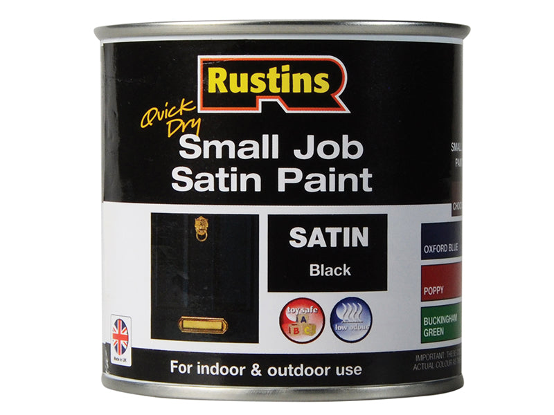 Quick Dry Small Job Satin Paint Black 250ml, Rustins