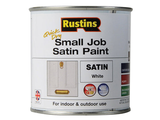 Quick Dry Small Job Satin Paint White 250ml, Rustins