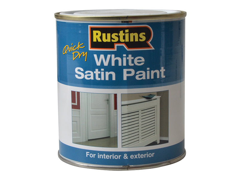 Quick Dry White Satin Paint 500ml, Rustins