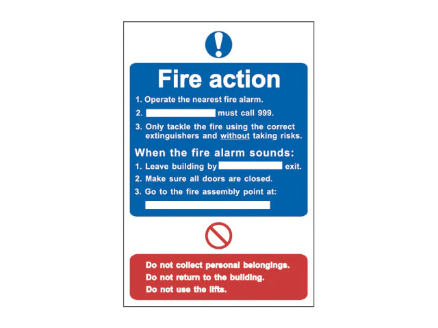 Fire Action Procedure - PVC Sign 200 x 300mm, Scan