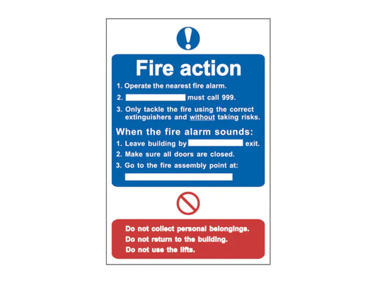 Fire Action Procedure - PVC Sign 200 x 300mm, Scan