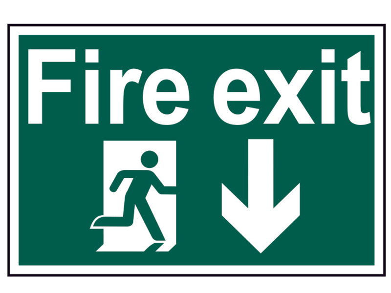 Fire Exit Running Man Arrow Down - PVC 300 x 200mm, Scan