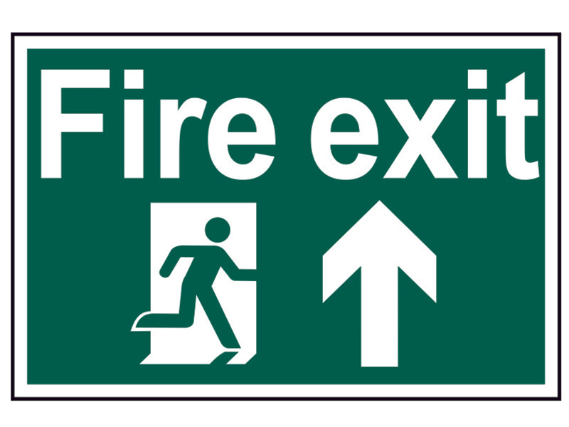 Fire Exit Running Man Arrow Up - PVC 300 x 200mm, Scan