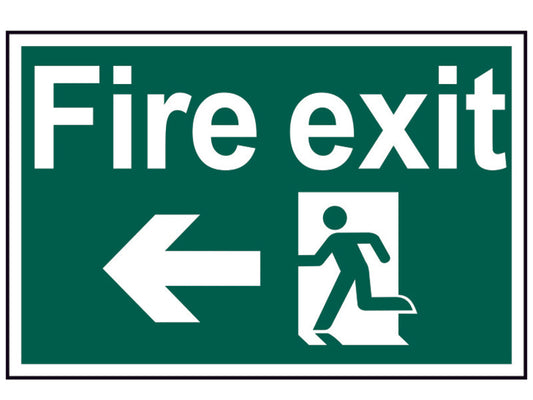 Fire Exit Running Man Arrow Left - PVC 300 x 200mm, Scan