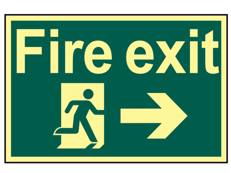 Fire Exit Running Man Arrow Right - Photoluminescent 300 x 200mm, Scan