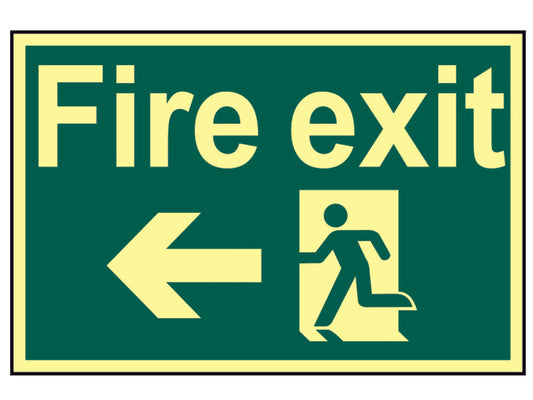 Fire Exit Running Man Arrow Left - Photoluminescent 300 x 200mm, Scan