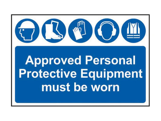 Approved PPE Must Be Worn - PVC Sign 600 x 400mm, Scan