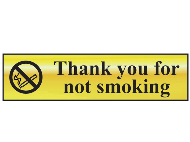 Thank You For Not Smoking - Polished Brass Effect 200 x 50mm, Scan