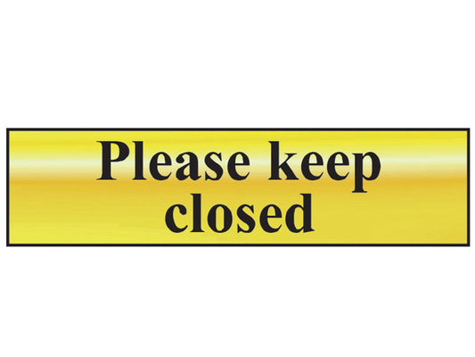 Please Keep Closed - Polished Brass Effect 200 x 50mm, Scan