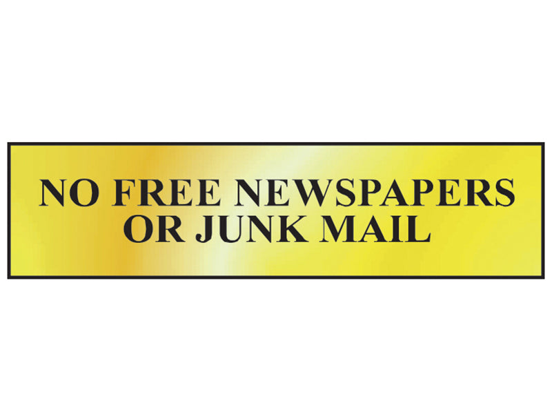 No Free Newspapers Or Junk Mail - Polished Brass Effect 200 x 50mm, Scan