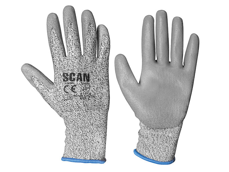 Grey PU Coated Cut 3 Gloves - L (Size 9), Scan