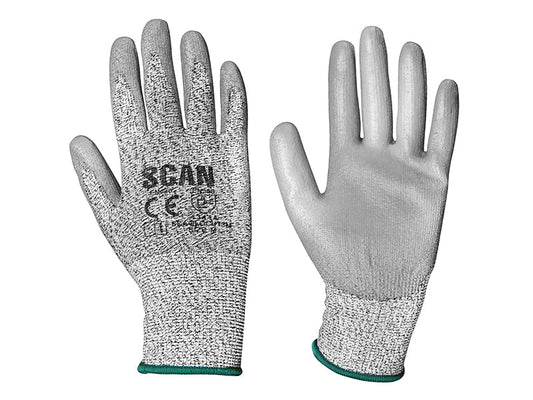 Grey PU Coated Cut 3 Gloves - M (Size 8), Scan