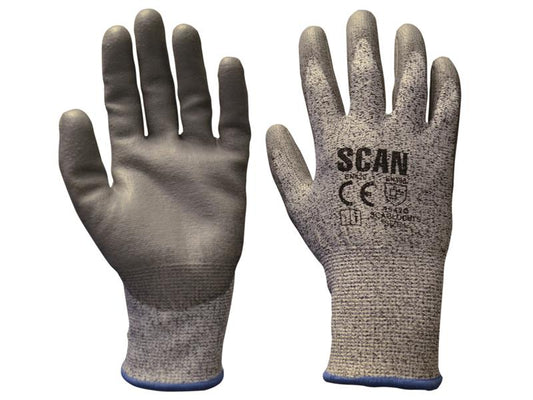 Grey PU Coated Cut 5 Gloves - L (Size 9), Scan