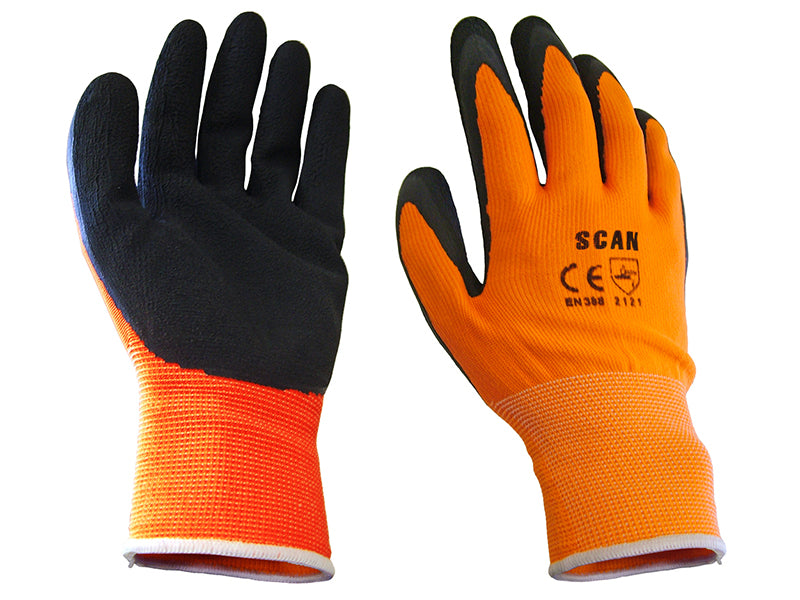 Hi-Vis Orange Foam Latex Coated Gloves - XL (Size 10), Scan