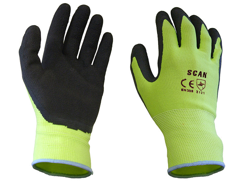 Hi-Vis Yellow Foam Latex Coated Gloves -XL (Size 10), Scan