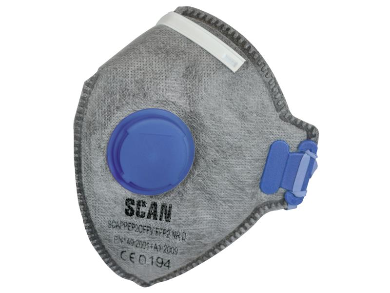 Fold Flat Disposable Odour Mask Valved FFP2 Protection (Pack 3), Scan